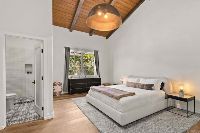 17182 Camino Acampo, Rancho Santa Fe, CA 92067 - bedroom featuring baseboards, wood finished floors, wooden ceiling, and beamed ceiling