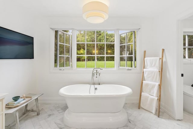 17182 Camino Acampo, Rancho Santa Fe, CA 92067 - full bath with toilet, baseboards, a freestanding bath, and marble finish floor