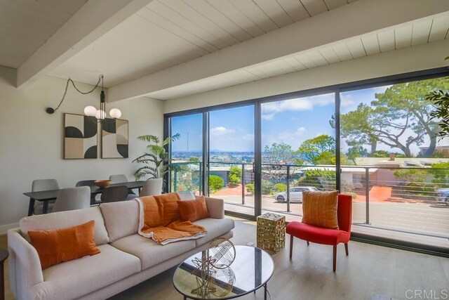 936 Bangor St, San Diego, CA 92106 - living area featuring beam ceiling and wood finished floors