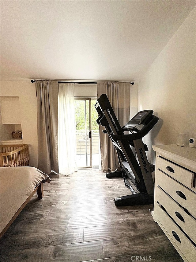 1921 Glenoaks Blvd Unit 196, San Fernando, CA 91340 - bedroom with access to outside and dark wood-style flooring