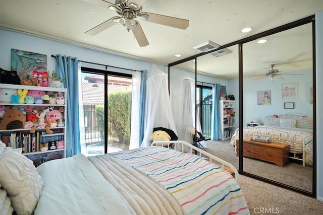 13784 Choco Rd, Apple Valley, CA 92307 - carpeted bedroom featuring recessed lighting and ceiling fan