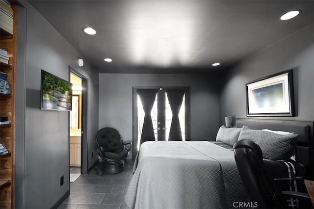 13784 Choco Rd, Apple Valley, CA 92307 - bedroom with recessed lighting, ensuite bathroom, and dark tile patterned flooring
