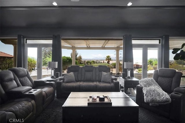 13784 Choco Rd, Apple Valley, CA 92307 - carpeted living area featuring french doors and plenty of natural light