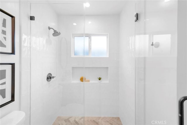 bathroom featuring a shower stall