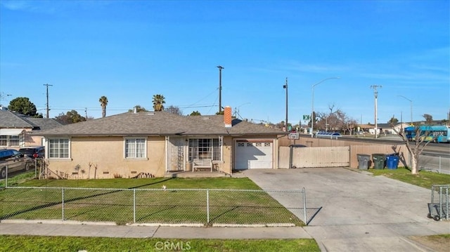 4185 E Turner Ave, Fresno, CA 93702 - ranch-style house featuring stucco siding, concrete driveway, fence private yard, and a front yard
