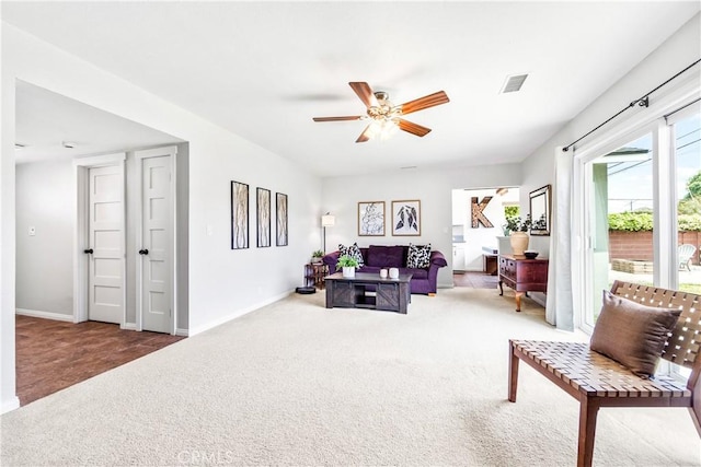 6222 Shawnee Rd, Westminster, CA 92683 - carpeted living area featuring ceiling fan and baseboards