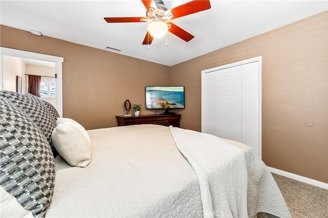 6222 Shawnee Rd, Westminster, CA 92683 - bedroom featuring carpet floors, baseboards, a closet, and ceiling fan