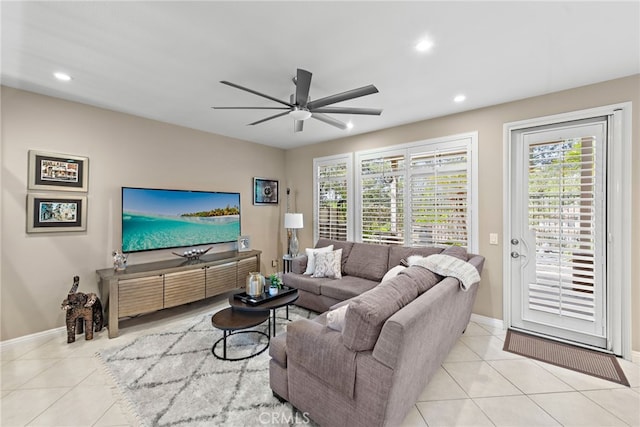 27 Birdie Ln, Coto De Caza, CA 92679 - living area with tile patterned floors, baseboards, a ceiling fan, and recessed lighting