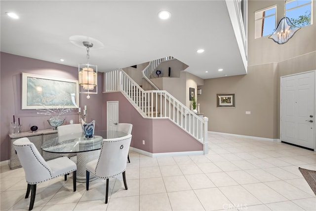 27 Birdie Ln, Coto De Caza, CA 92679 - dining space featuring baseboards, recessed lighting, stairs, and a chandelier