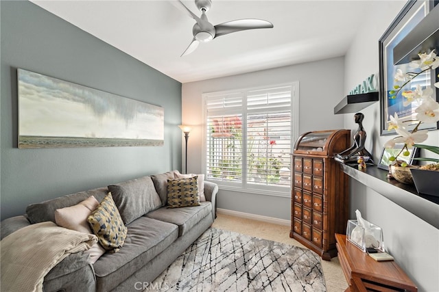27 Birdie Ln, Coto De Caza, CA 92679 - carpeted living room featuring baseboards and ceiling fan