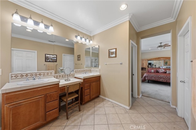31768 Bottle Brush St, Winchester, CA 92596 - ensuite bathroom featuring double vanity, baseboards, connected bathroom, a sink, and backsplash