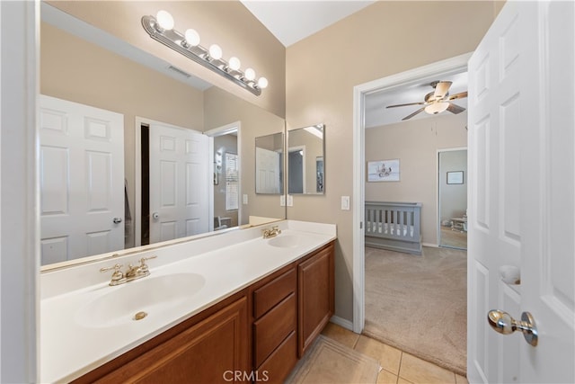 31768 Bottle Brush St, Winchester, CA 92596 - full bath with double vanity, a sink, ceiling fan, and visible vents
