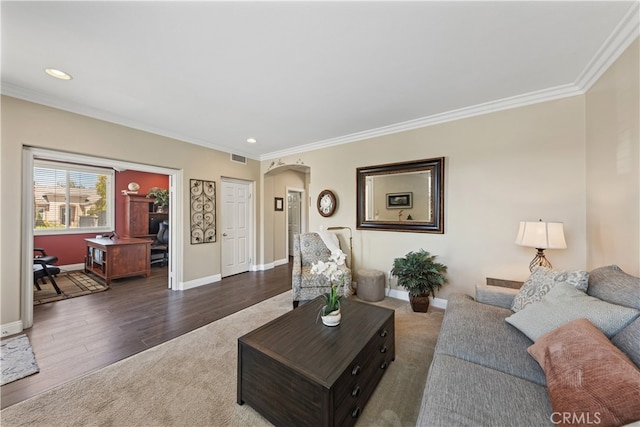31768 Bottle Brush St, Winchester, CA 92596 - living area with baseboards, ornamental molding, arched walkways, and recessed lighting