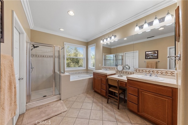 31768 Bottle Brush St, Winchester, CA 92596 - full bath with a sink, tile patterned flooring, double vanity, a bath, and a stall shower