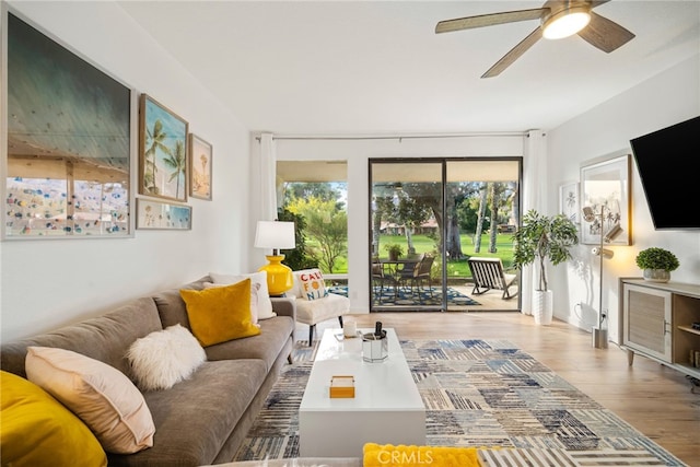 60 La Ronda Dr, Rancho Mirage, CA 92270 - living area featuring a ceiling fan and wood finished floors