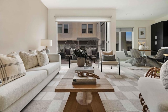 living area with a fireplace