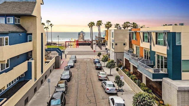 exterior space featuring a water view