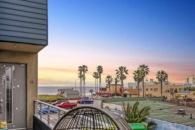 exterior space featuring a water view