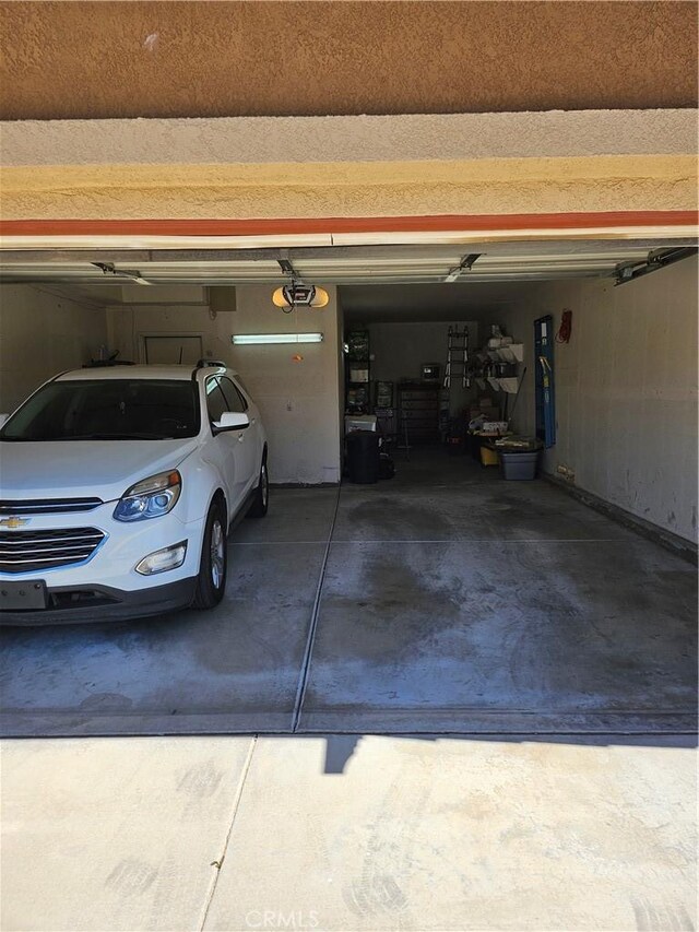 garage with a garage door opener