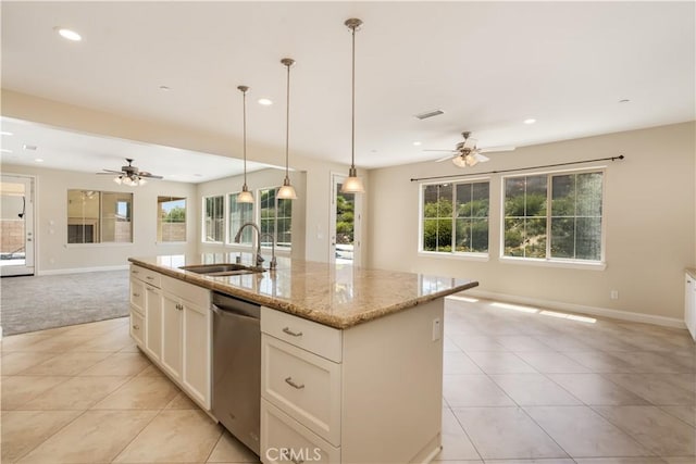 44557 Howell Mountain St, Temecula, CA 92592 - kitchen with open floor plan, ceiling fan, and a sink
