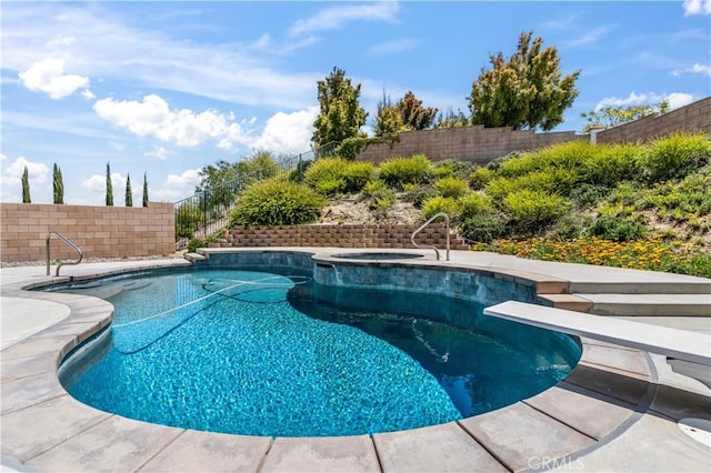 44557 Howell Mountain St, Temecula, CA 92592 - view of pool with a pool with connected hot tub and fence