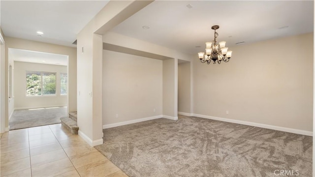 44557 Howell Mountain St, Temecula, CA 92592 - spare room with baseboards, carpet flooring, recessed lighting, and a chandelier