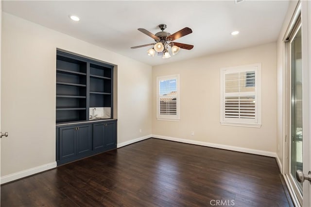 44557 Howell Mountain St, Temecula, CA 92592 - unfurnished room with dark wood-type flooring, recessed lighting, baseboards, and ceiling fan