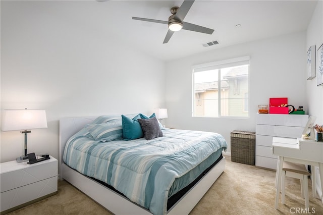 bedroom with carpet flooring and a ceiling fan
