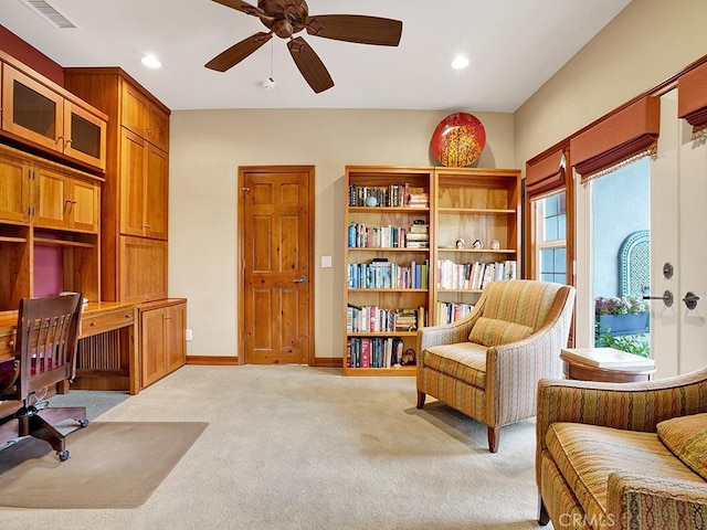 508 Lantern Crest Dr, Redlands, CA 92373 - office with visible vents, recessed lighting, ceiling fan, and light colored carpet