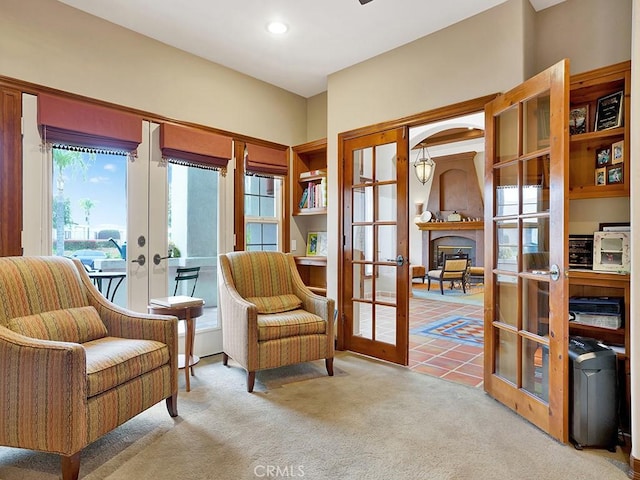 508 Lantern Crest Dr, Redlands, CA 92373 - sitting room with carpet floors, french doors, and recessed lighting
