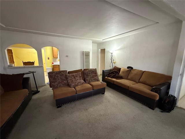1380 Allison Ave, Los Angeles, CA 90026 - living room featuring light colored carpet and arched walkways