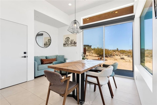 dining room featuring recessed lighting and light tile patterned flooring