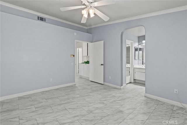 27017 Big Rpds Unit 37, Valencia, CA 91354 - empty room featuring ornamental molding, arched walkways, and a ceiling fan