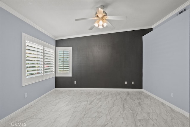 27017 Big Rpds Unit 37, Valencia, CA 91354 - empty room with ceiling fan, crown molding, and marble finish flooring