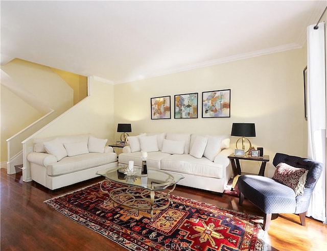 1150 W Capitol Unit 32, San Pedro, CA 90732 - living area featuring stairway, baseboards, ornamental molding, and wood finished floors