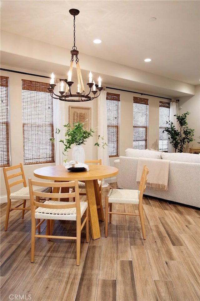 9369 Riberena Cir Unit 11, Atascadero, CA 93422 - dining room with a chandelier, light wood finished floors, and recessed lighting