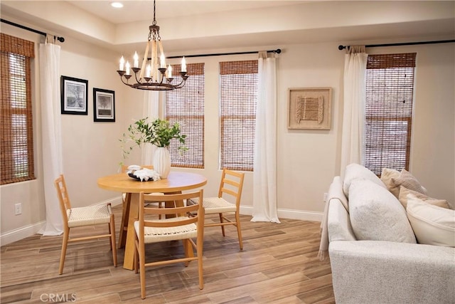 9369 Riberena Cir Unit 11, Atascadero, CA 93422 - dining space featuring a chandelier, light wood-style floors, recessed lighting, and healthy amount of natural light