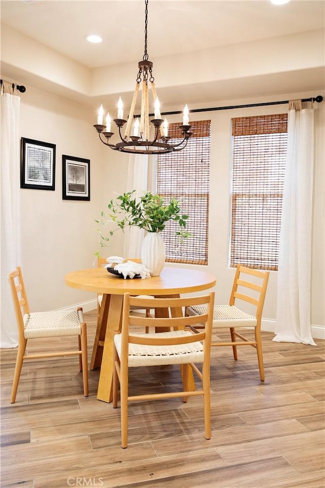 9369 Riberena Cir Unit 11, Atascadero, CA 93422 - dining area featuring a chandelier, light wood-style floors, and recessed lighting