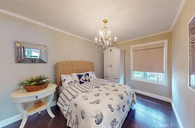 16143 Saint Croix Cir, Huntington Beach, CA 92649 - bedroom featuring a chandelier, crown molding, and dark wood finished floors