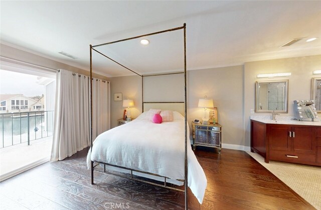 16143 Saint Croix Cir, Huntington Beach, CA 92649 - bedroom featuring hardwood / wood-style floors, access to exterior, and recessed lighting