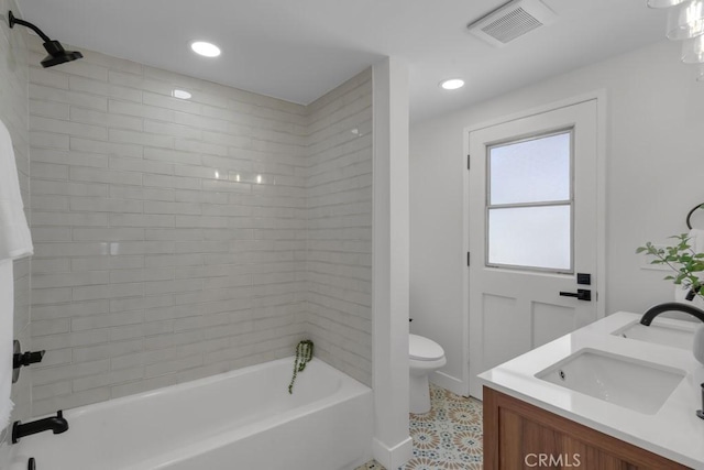 413 N Rimhurst Ave, Covina, CA 91724 - bathroom featuring visible vents, double vanity, bathing tub / shower combination, toilet, and a sink