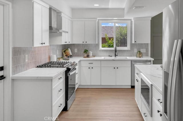413 N Rimhurst Ave, Covina, CA 91724 - kitchen with a sink, wall chimney exhaust hood, appliances with stainless steel finishes, and decorative backsplash