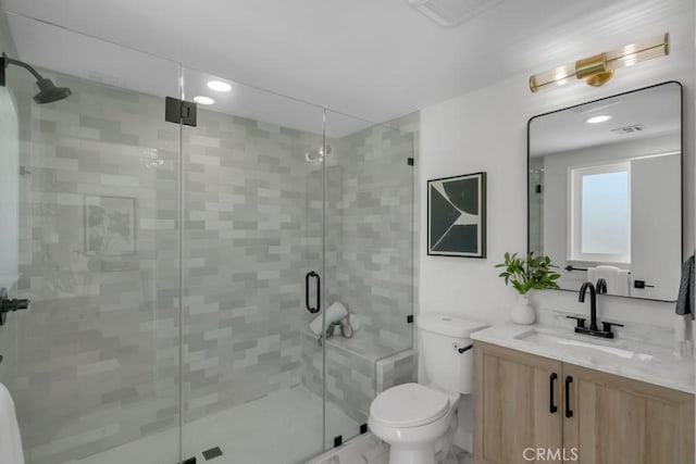 413 N Rimhurst Ave, Covina, CA 91724 - bathroom with visible vents, a stall shower, toilet, and vanity