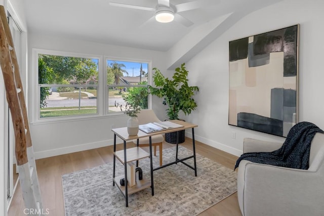 413 N Rimhurst Ave, Covina, CA 91724 - office space featuring baseboards, a ceiling fan, wood finished floors, and vaulted ceiling