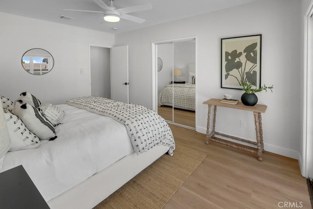 413 N Rimhurst Ave, Covina, CA 91724 - bedroom featuring baseboards, ceiling fan, light wood-type flooring, and visible vents