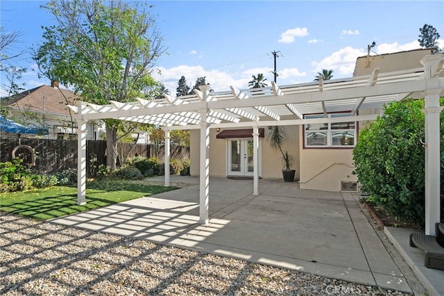 405 E Colton Ave, Redlands, CA 92374 - view of patio with french doors, fence, and a pergola