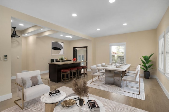 405 E Colton Ave, Redlands, CA 92374 - dining space featuring baseboards, plenty of natural light, light wood-type flooring, and recessed lighting