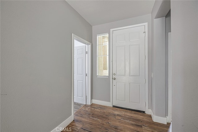 foyer entrance featuring baseboards and wood finished floors