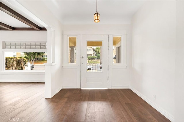entrance foyer with baseboards, plenty of natural light, and dark wood-type flooring