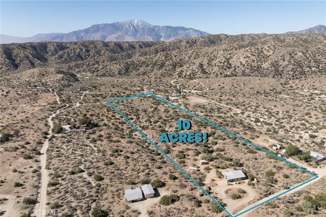 48575 Paradise Ave, Morongo Valley, CA 92256 - view of rural area featuring property boundaries highlighted, a desert landscape, and a mountain backdrop